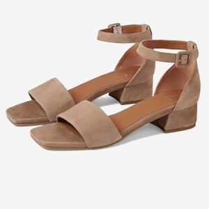 Aquatalia Taupe Suede Hildy Ankle Strap Block Heel Sandals 11